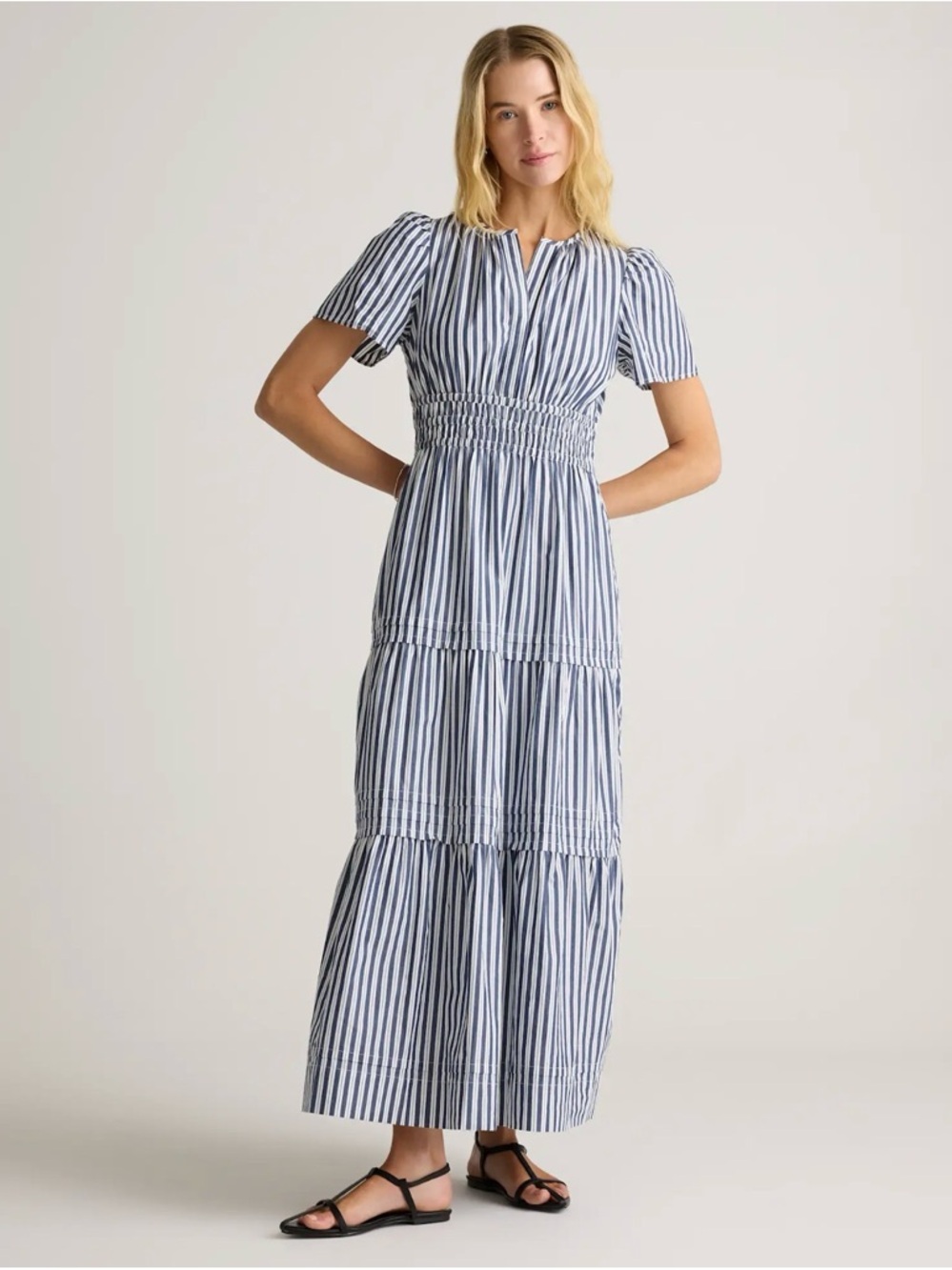 Quince Navy and White Striped Maxi Dress - Picture 5 of 6